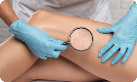Doctora revisando várices en las piernas